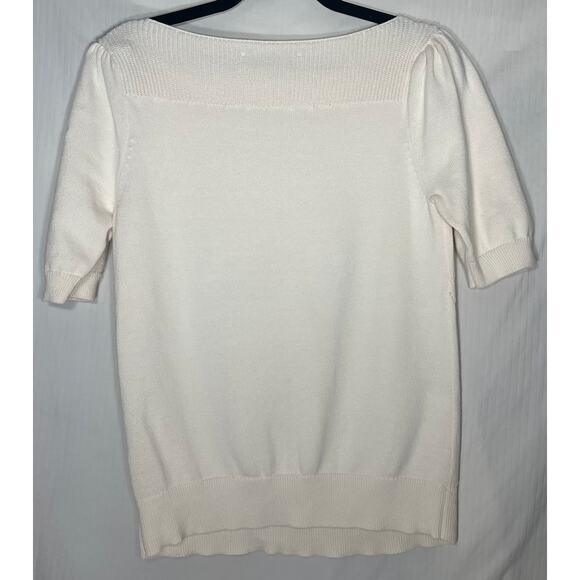 Loft Cream Crew Neck Short Sleeve Tight Knit Sweater Regular Size Small - Picture 3 of 5
